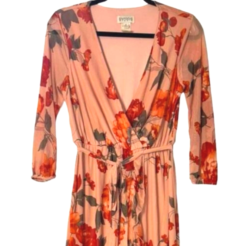 Enfocus Studio Fall Floral Chiffon Maxi Dress Tie Waist Long Sheer Sleeves Sz 6 - Picture 3 of 14